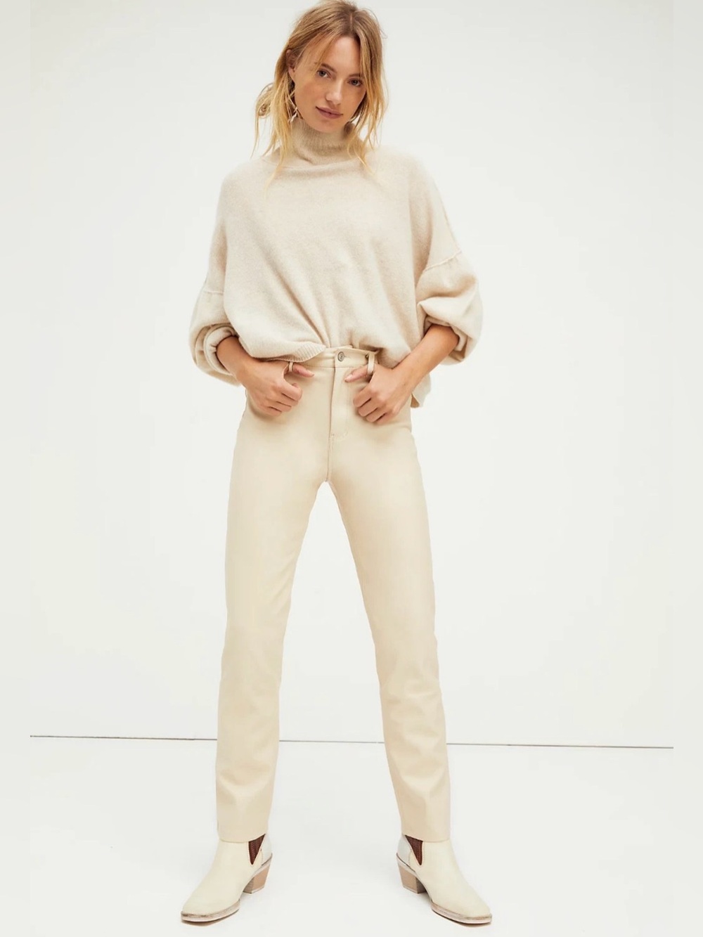 FREE PEOPLE We The Free Rebel At Heart Vegan Leather Slim Pants Tan 6